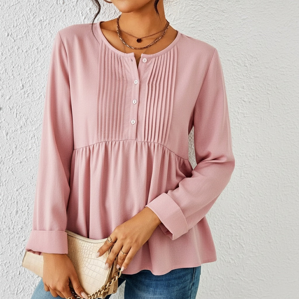 Pleated Button Front Blouse