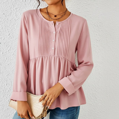 Pleated Button Front Blouse