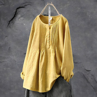 Pleated Button Front Blouse