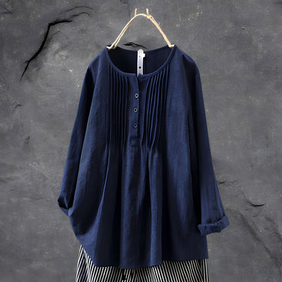Pleated Button Front Blouse
