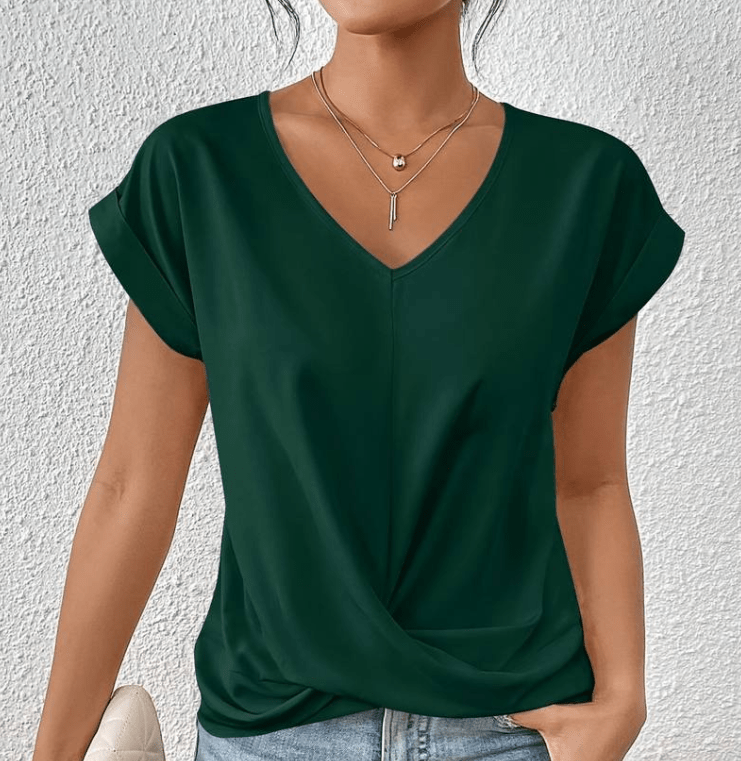 V-Neck Short Sleeve Blouse