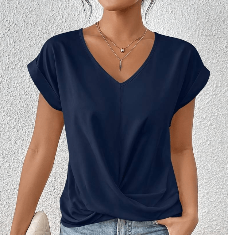 V-Neck Short Sleeve Blouse