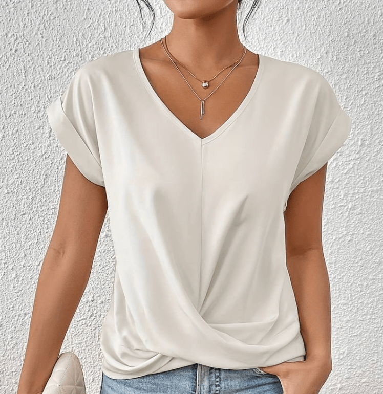 V-Neck Short Sleeve Blouse