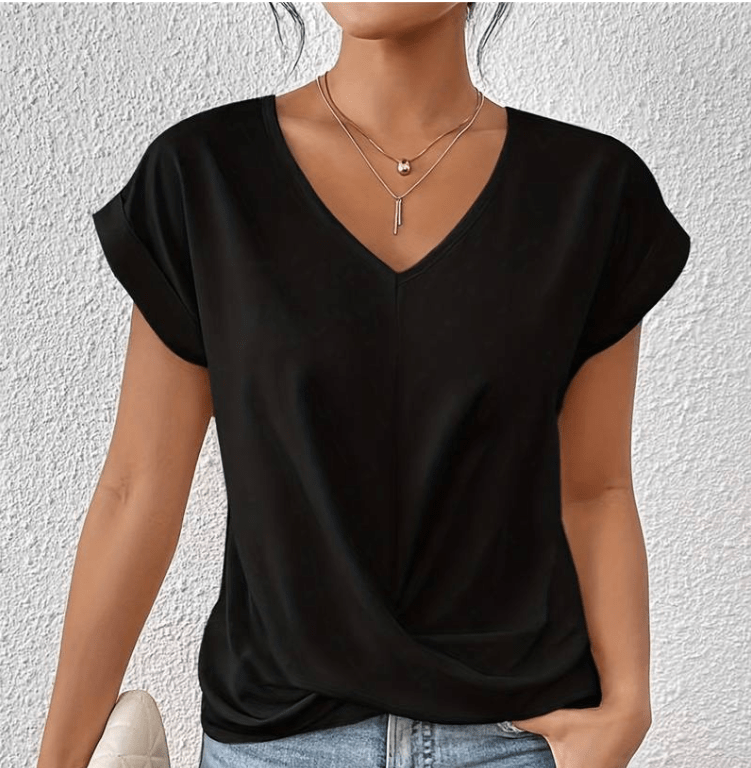 V-Neck Short Sleeve Blouse