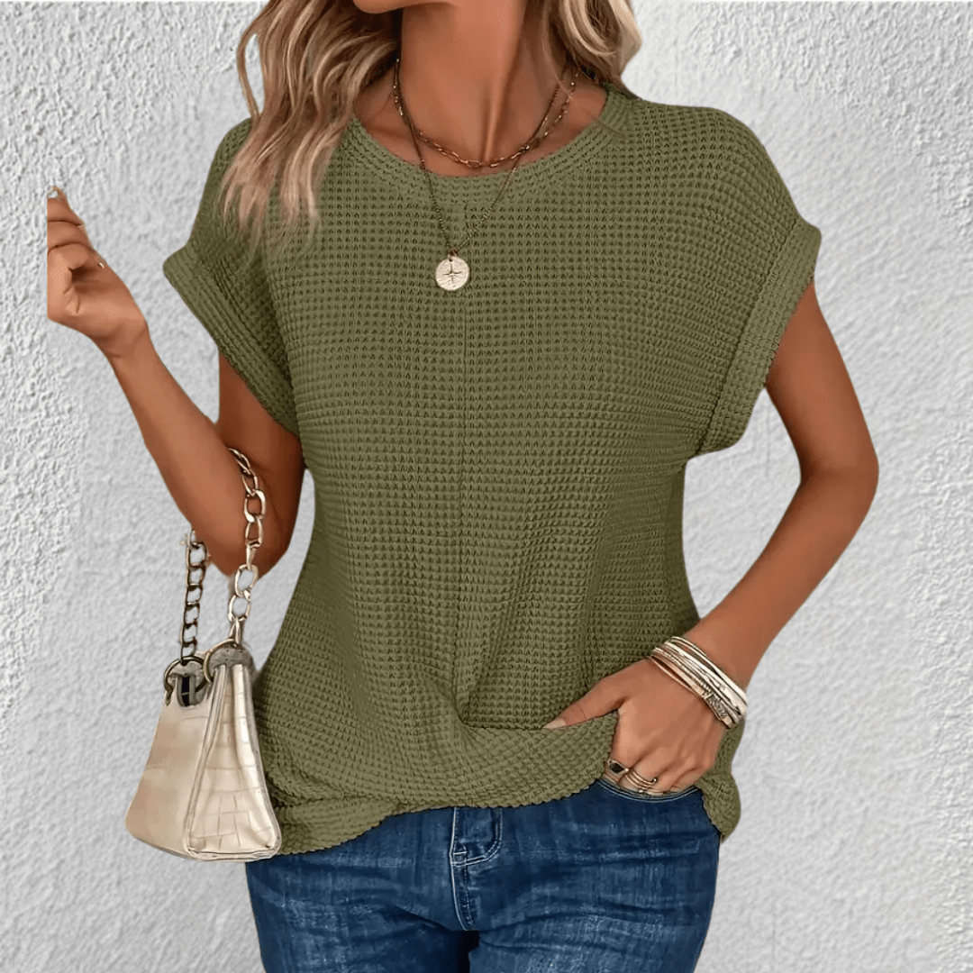 Textured Short Sleeve Casual Top