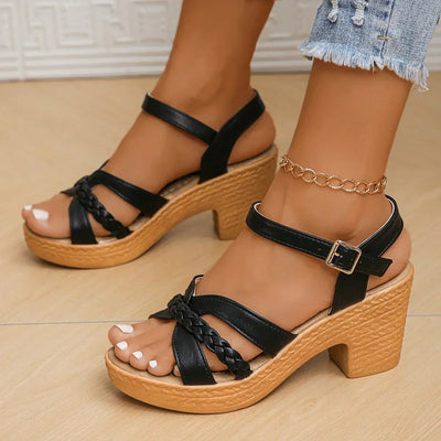 Braided Strap Block Heel Sandals