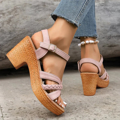 Braided Strap Block Heel Sandals