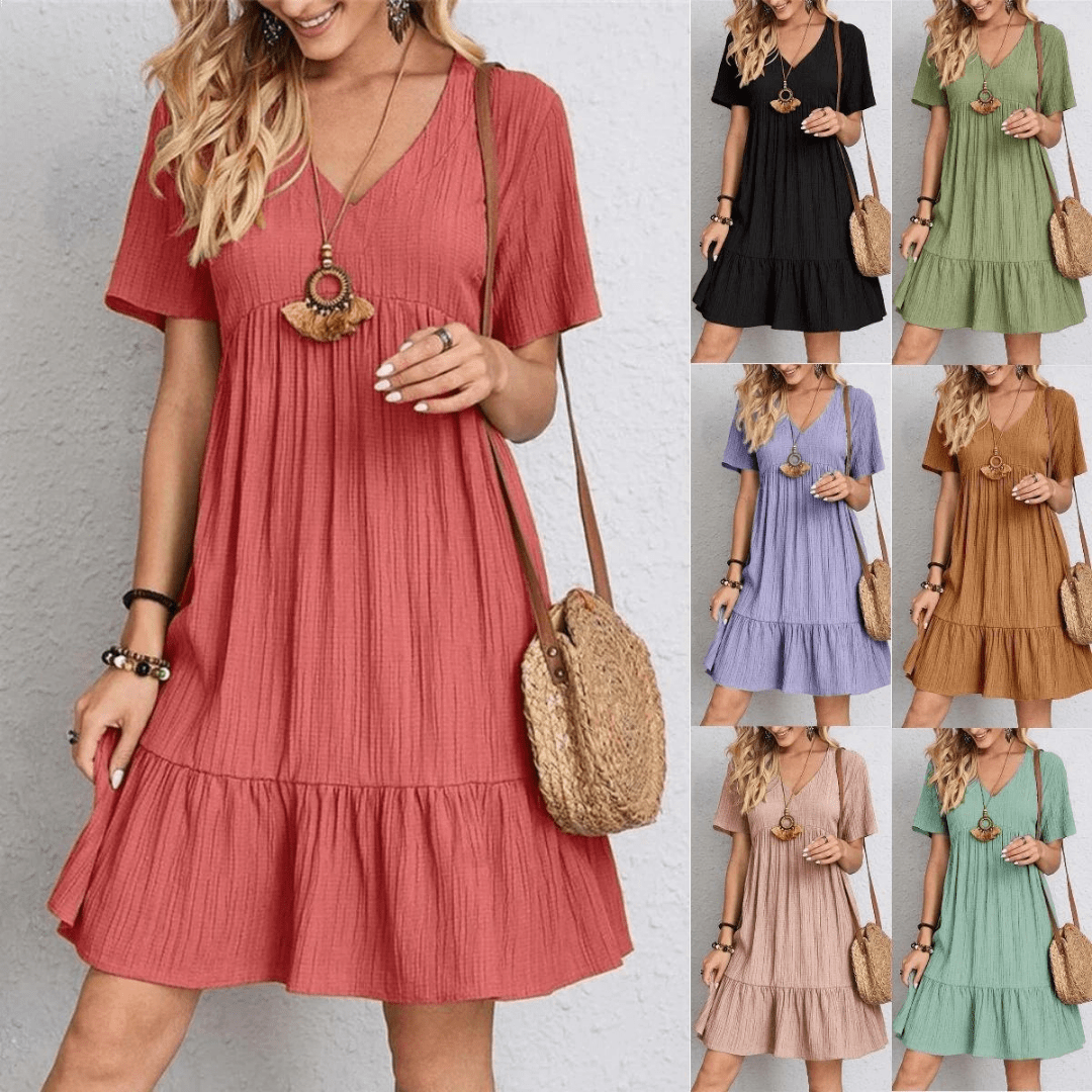 Short Sleeve V-Neck Casual Dress
