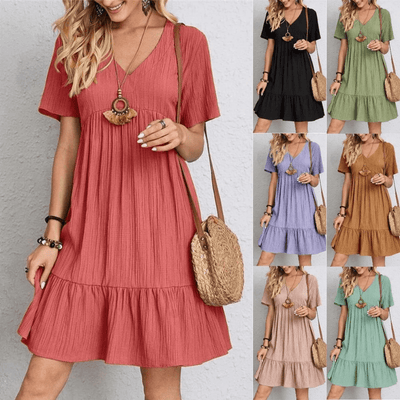Short Sleeve V-Neck Casual Dress