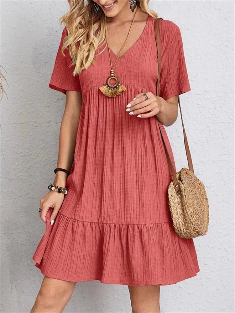 Short Sleeve V-Neck Casual Dress