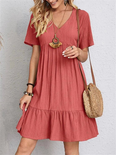 Short Sleeve V-Neck Casual Dress