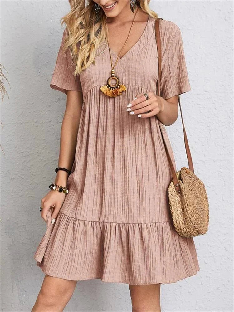 Short Sleeve V-Neck Casual Dress