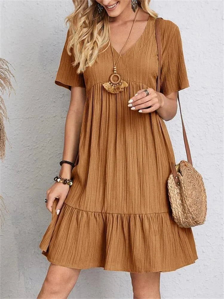Short Sleeve V-Neck Casual Dress