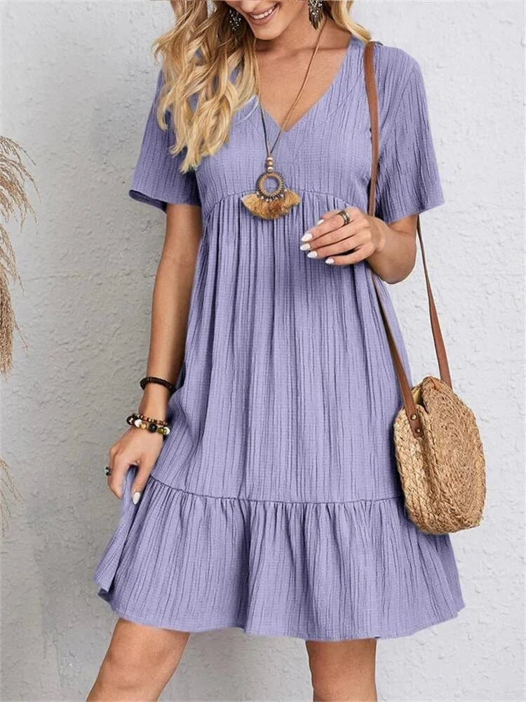 Short Sleeve V-Neck Casual Dress